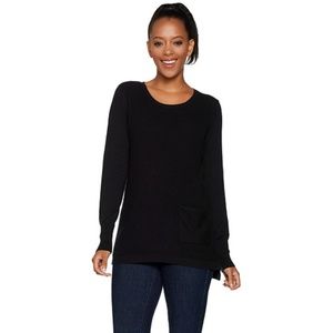 Black Lisa Rinna Long Sleeve Waffle Knit Sweater